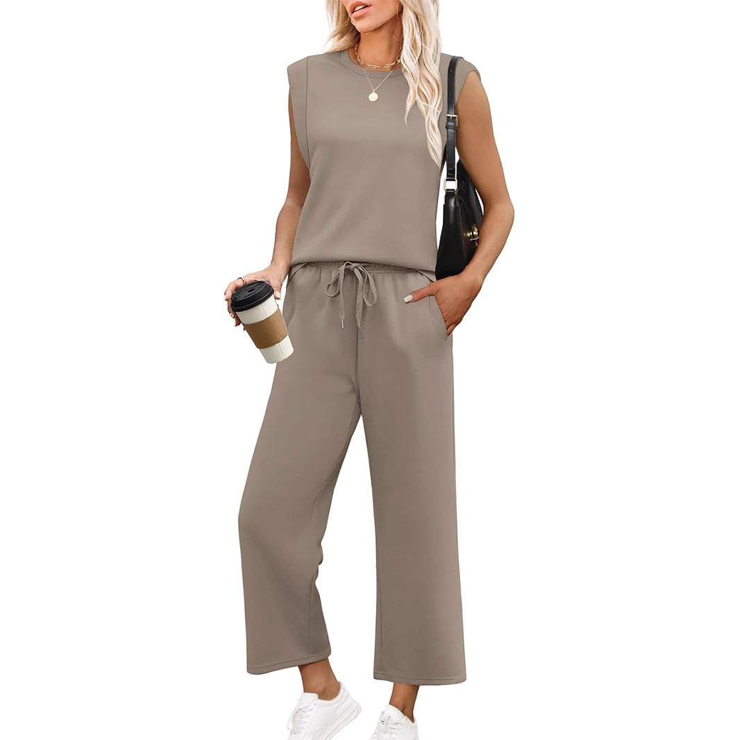 Isa - Haut sans Manches Décontracté pour Femme avec Pantalon à Jambes Larges