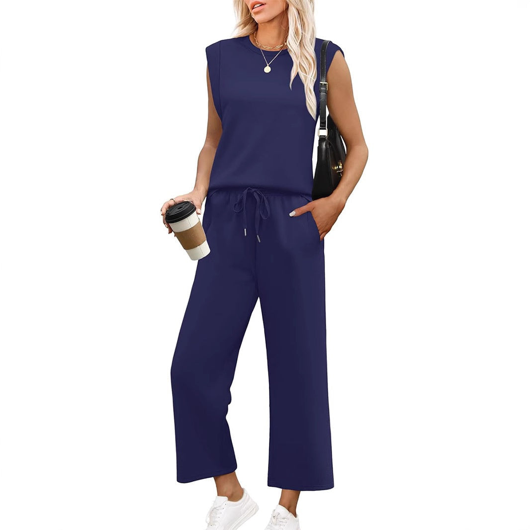 Isa - Haut sans Manches Décontracté pour Femme avec Pantalon à Jambes Larges