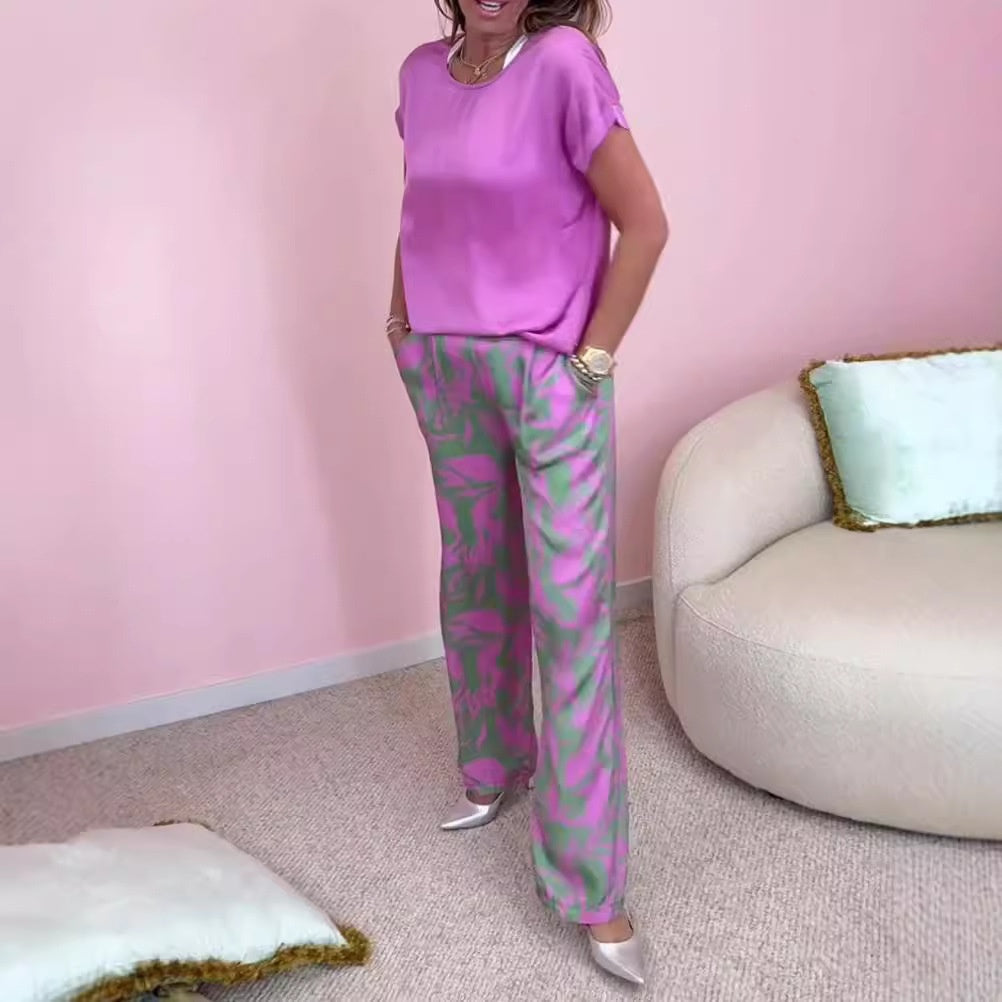 Malika - Ensemble 2 Pièces : Top & Pantalon Large Imprimé