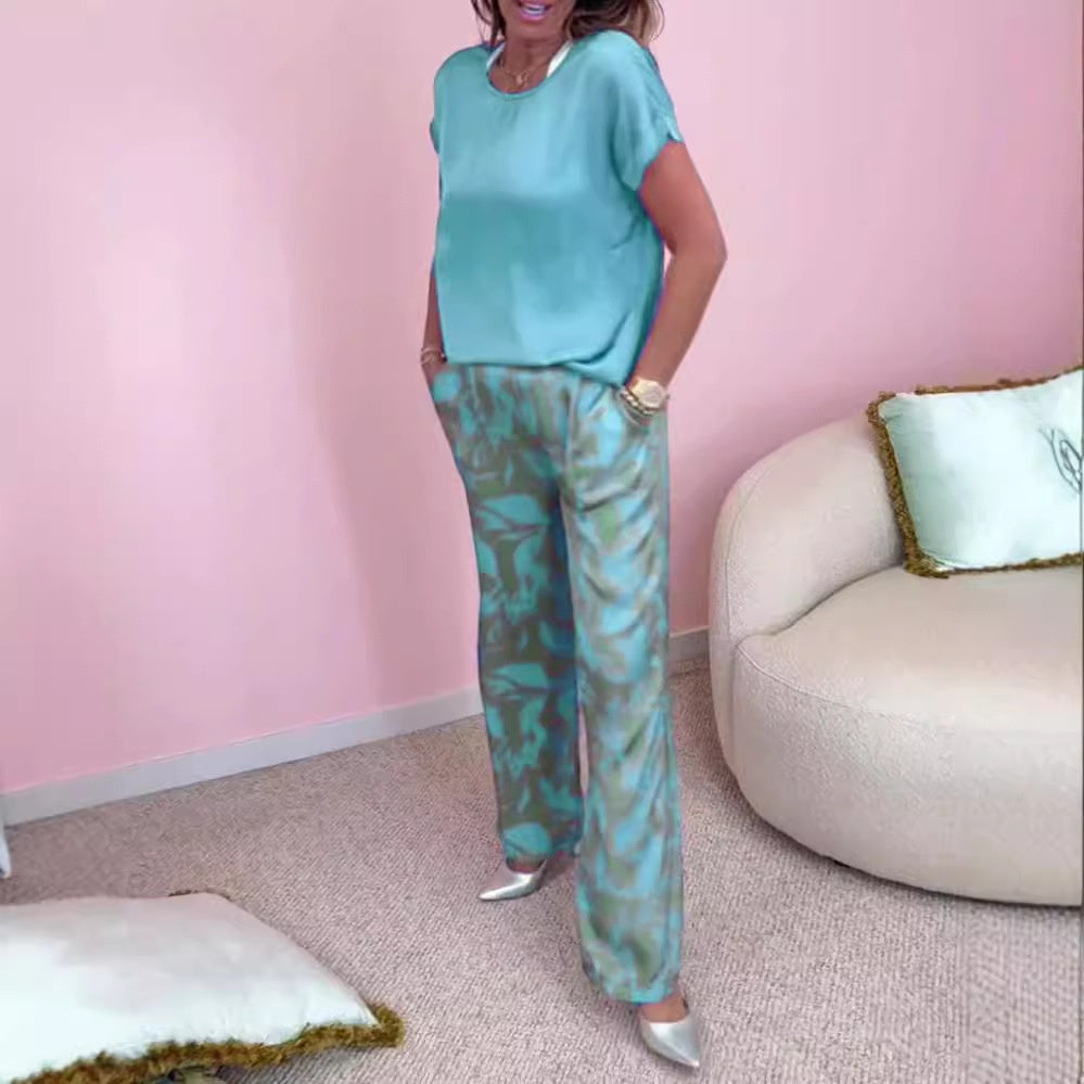 Malika - Ensemble 2 Pièces : Top & Pantalon Large Imprimé