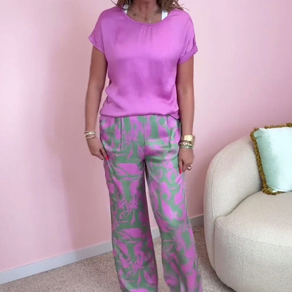 Malika - Ensemble 2 Pièces : Top & Pantalon Large Imprimé