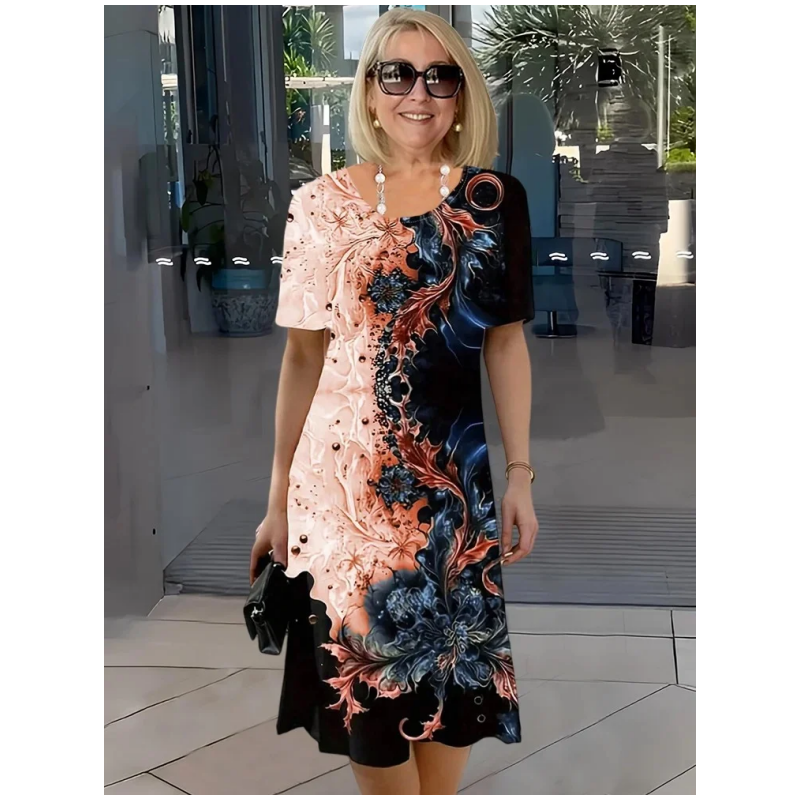 Selene - Robe d'été femme décontractée avec motif floral 3D