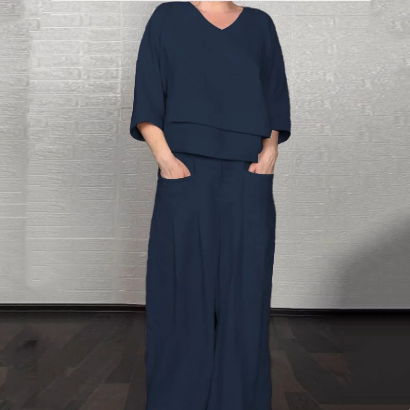 Viviette - Ensemble Élégant en Coton et Lin pour Femme – 2 Pièces