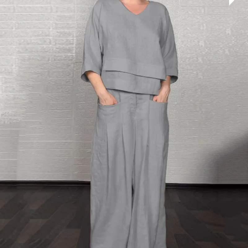 Viviette - Ensemble Élégant en Coton et Lin pour Femme – 2 Pièces