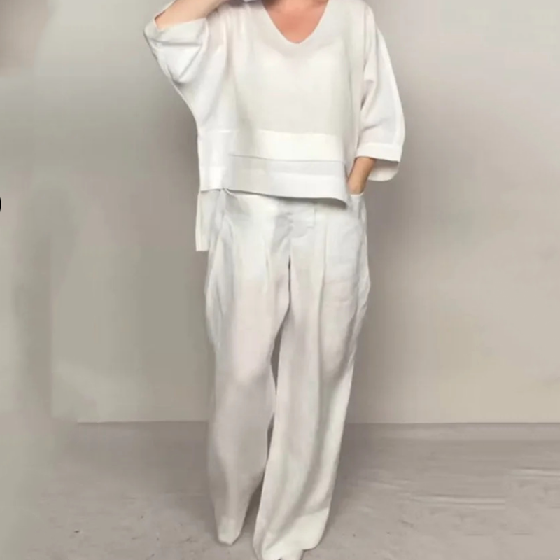 Viviette - Ensemble Élégant en Coton et Lin pour Femme – 2 Pièces