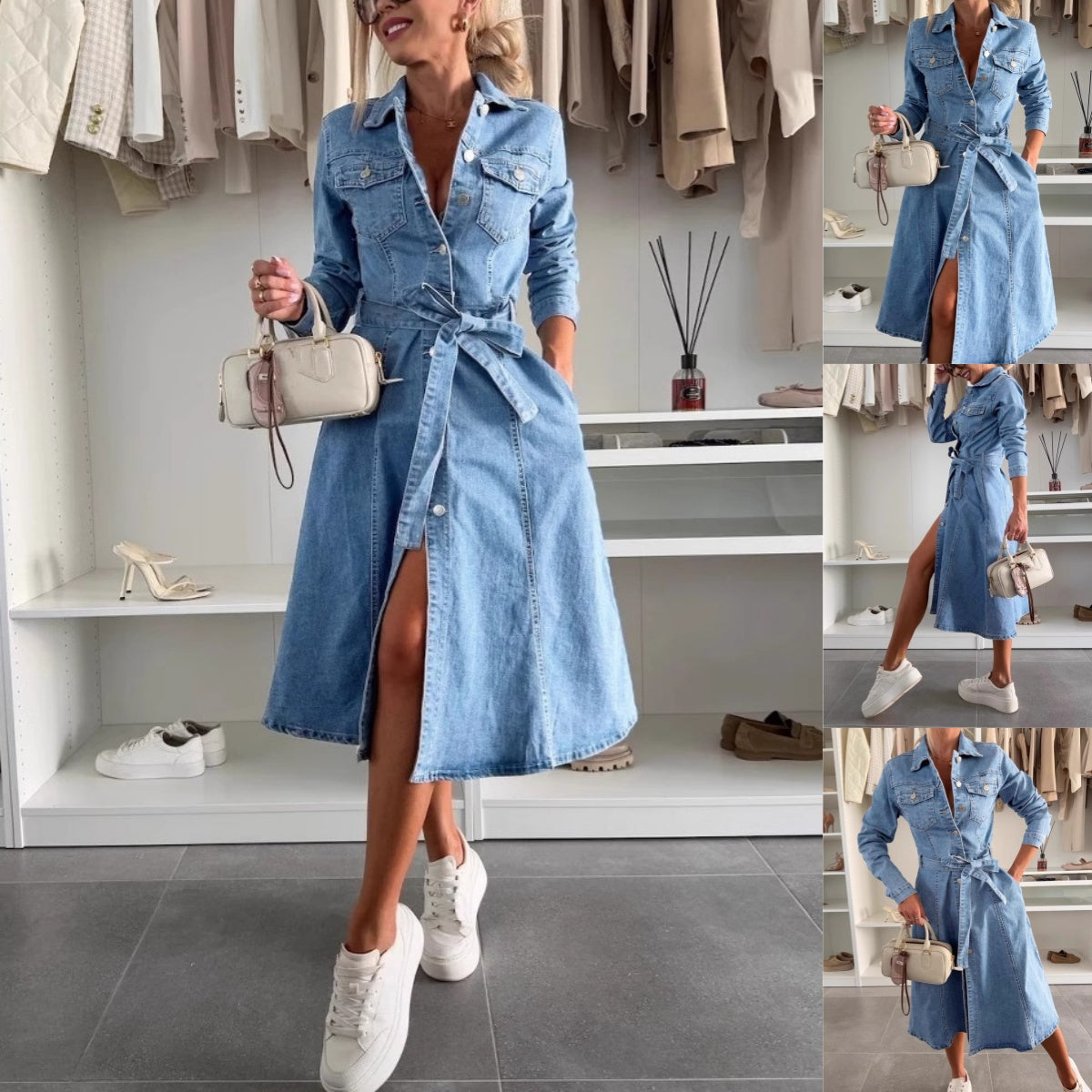 Avenyx - Robe Femme Denim Ajustée Ceinturée Style Moderne Polyvalent