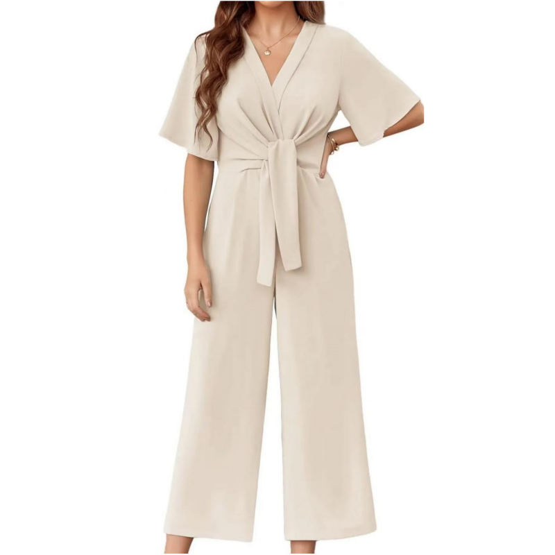 Sylenna - Combinaison femme à col V et jambes larges avec ceinture