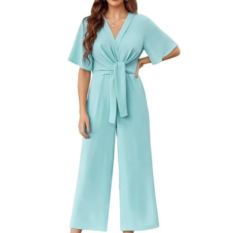 Sylenna - Combinaison femme à col V et jambes larges avec ceinture