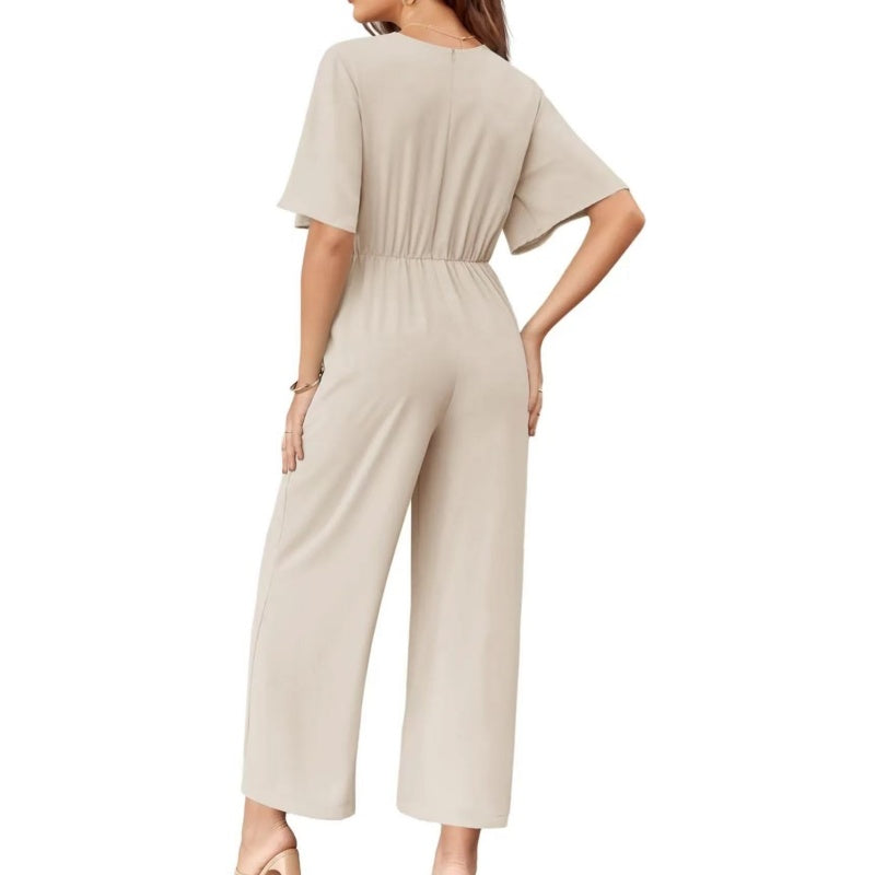 Sylenna - Combinaison femme à col V et jambes larges avec ceinture