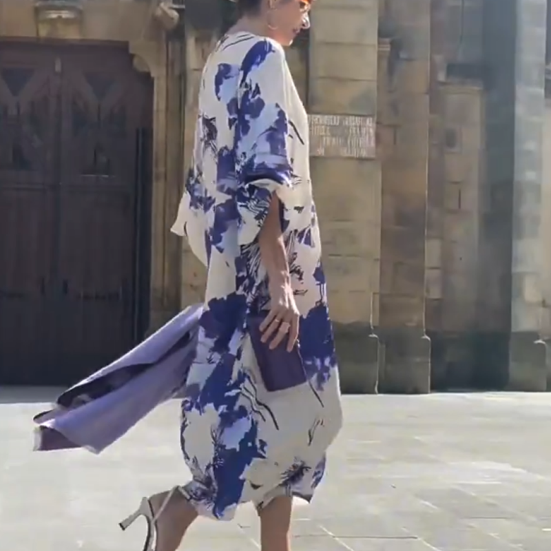 Ariadne - Robe Longue Élégante à Imprimé et Col en V pour Femme