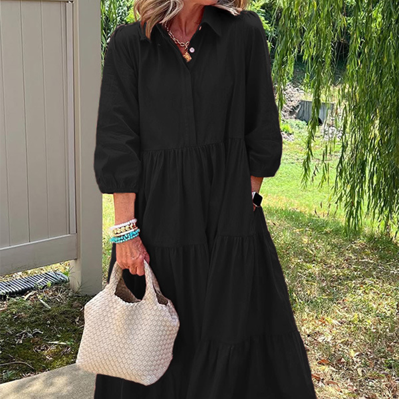 Faelina - Robe décontractée pour femmes, coupe ample avec col revers et longueur cheville