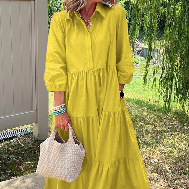 Faelina - Robe décontractée pour femmes, coupe ample avec col revers et longueur cheville