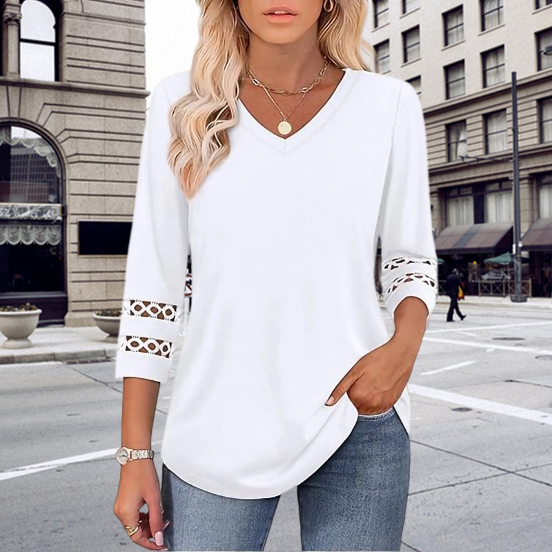Heliona - Top femme manches 3/4 col en V uni