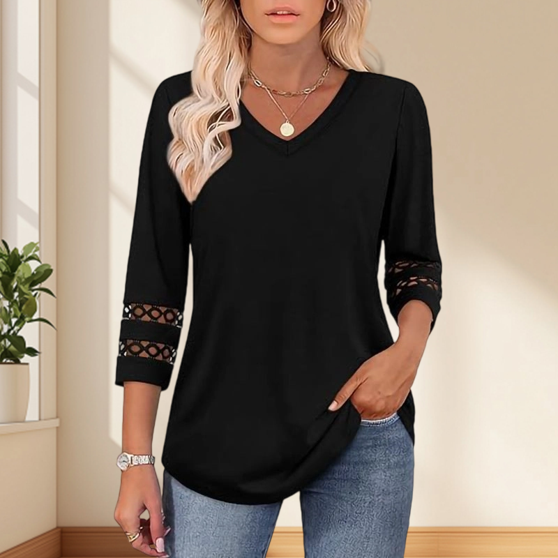 Heliona - Top femme manches 3/4 col en V uni