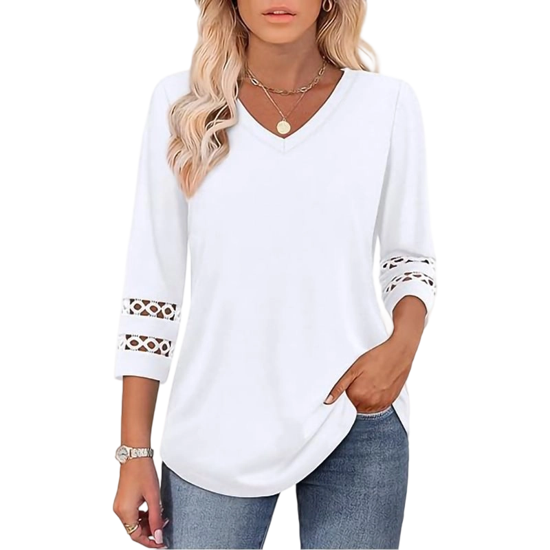 Heliona - Top femme manches 3/4 col en V uni