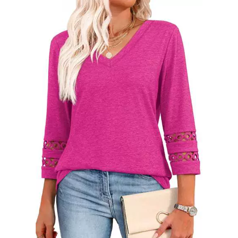 Heliona - Top femme manches 3/4 col en V uni