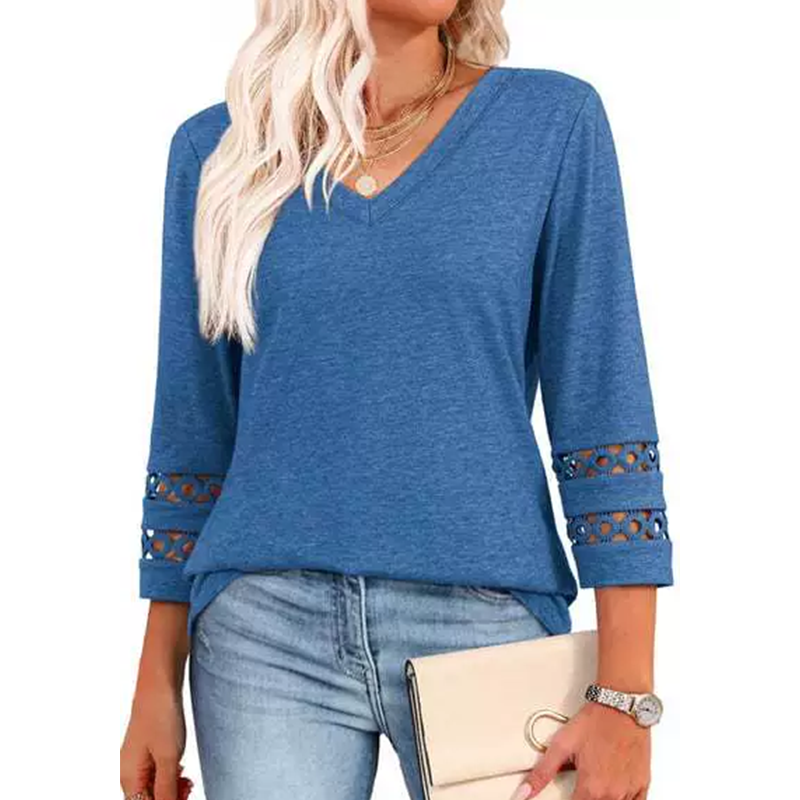 Heliona - Top femme manches 3/4 col en V uni