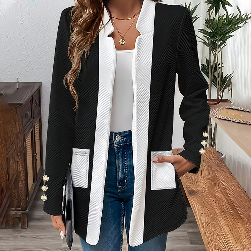 Thalorienne - Veste Femme Élégante À Blocs De Couleur Et Devant Ouvert