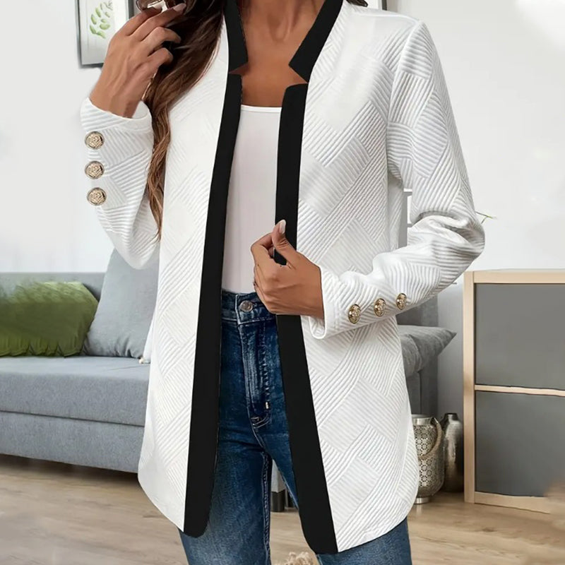 Thalorienne - Veste Femme Élégante À Blocs De Couleur Et Devant Ouvert