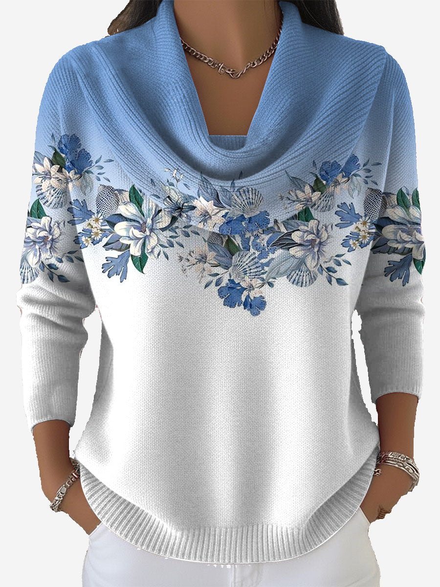 Elarionne - Pull Doux à Imprimé Fleuri