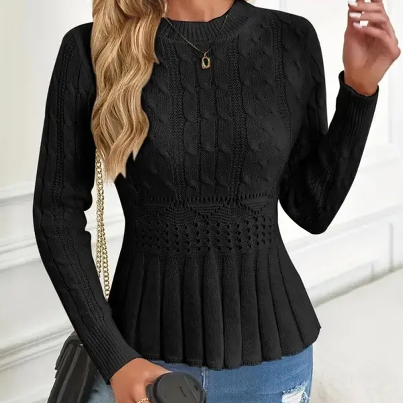 Elarissea - Pull Femme Hiver à Col Rond et Coupe Peplum Élégante