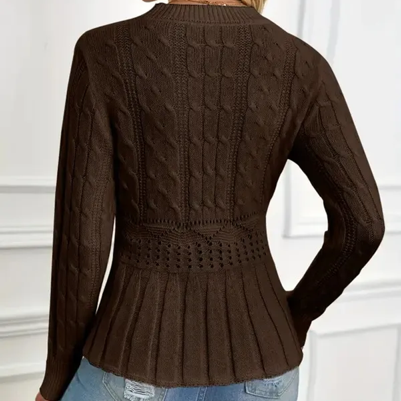 Elarissea - Pull Femme Hiver à Col Rond et Coupe Peplum Élégante