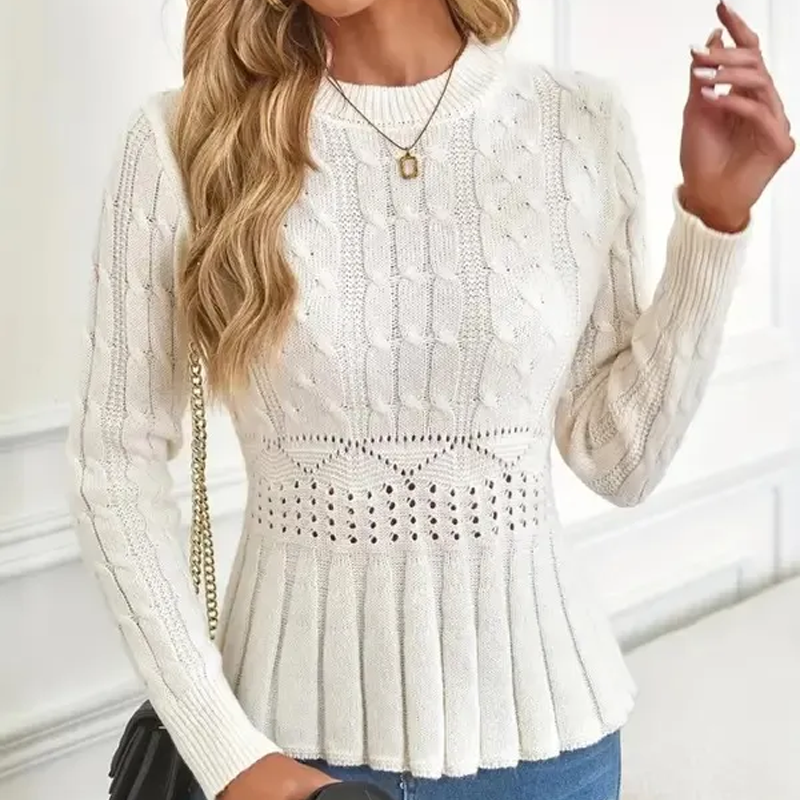 Elarissea - Pull Femme Hiver à Col Rond et Coupe Peplum Élégante