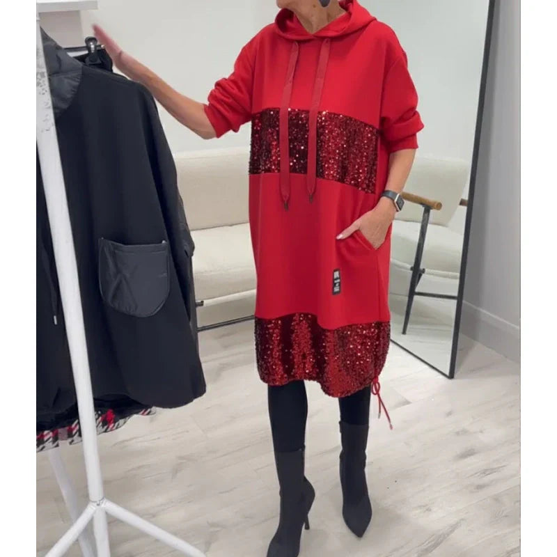 Paviyana - Robe à Capuche Moderne avec Sequins