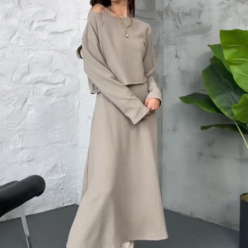 Kalissavine -  Ensemble Tricoté Deux Pièces Femme – Robe Midi & Top Court Élégant