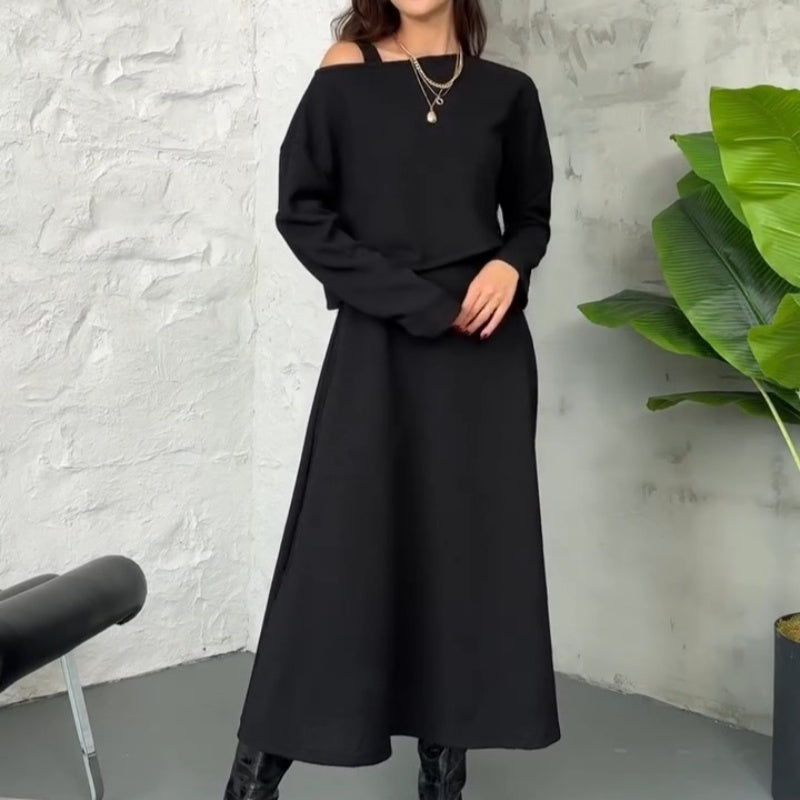 Kalissavine -  Ensemble Tricoté Deux Pièces Femme – Robe Midi & Top Court Élégant