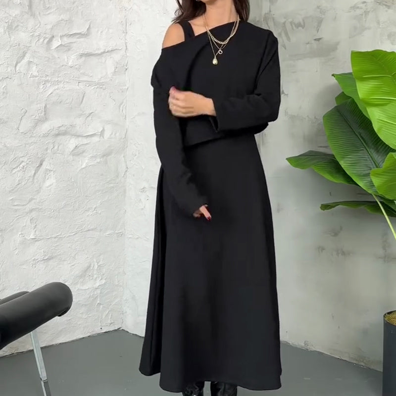 Kalissavine -  Ensemble Tricoté Deux Pièces Femme – Robe Midi & Top Court Élégant