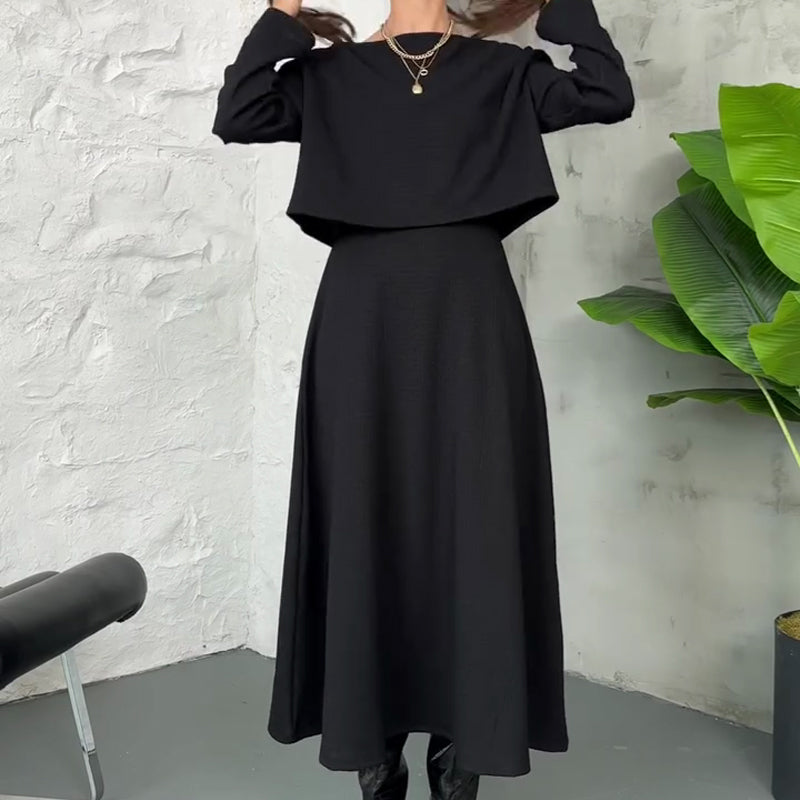 Kalissavine -  Ensemble Tricoté Deux Pièces Femme – Robe Midi & Top Court Élégant