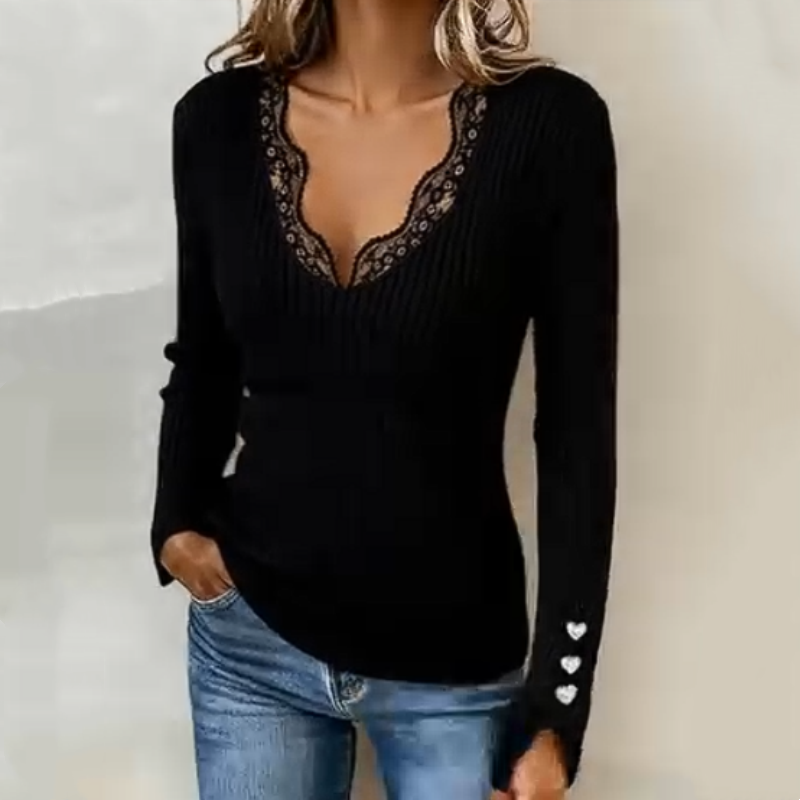 Faylina - Haut Côtelé Chic en Dentelle