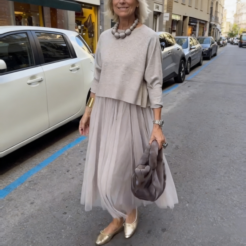 Sterre - Ensemble femme deux pièces avec robe plissée