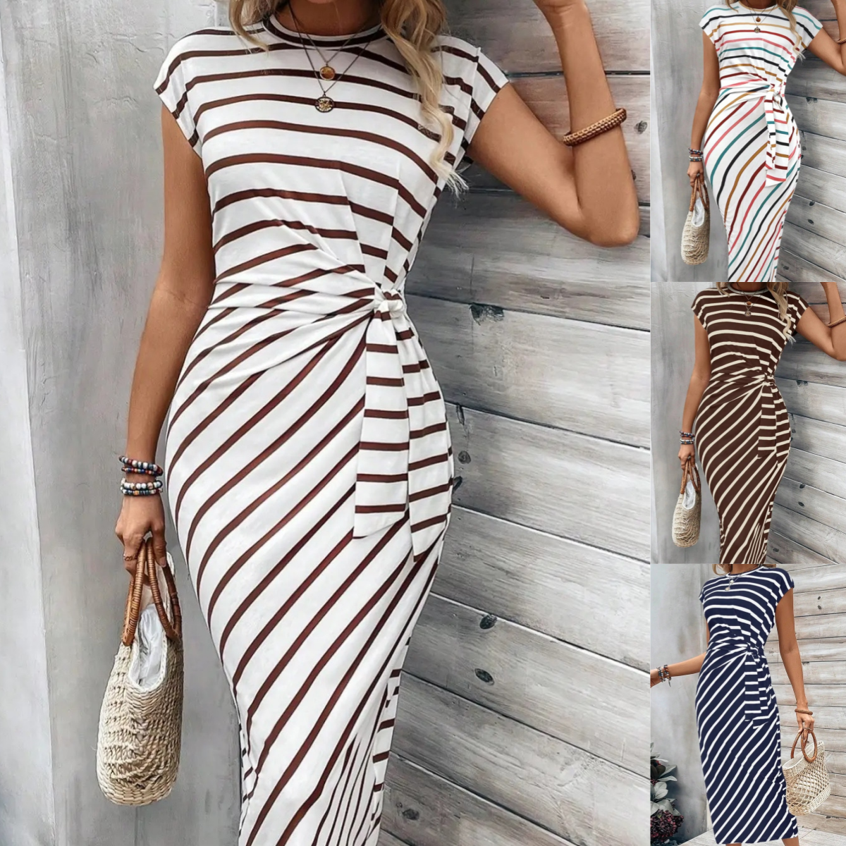 Joreliah - Robe moulante femme imprimé léopard avec drapé flatteur