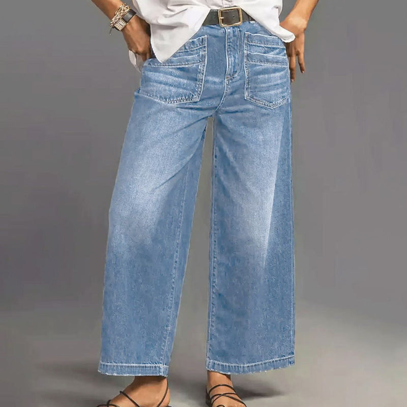Rexelle - Jean Femme Taille Haute Coupe Large Denim Confort & Style Moderne