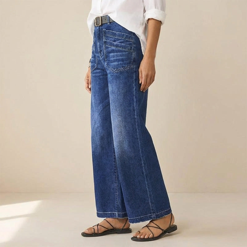 Rexelle - Jean Femme Taille Haute Coupe Large Denim Confort & Style Moderne
