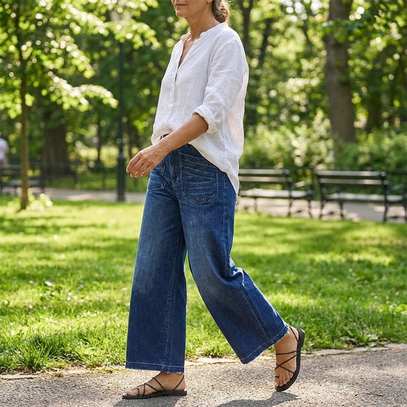 Rexelle - Jean Femme Taille Haute Coupe Large Denim Confort & Style Moderne