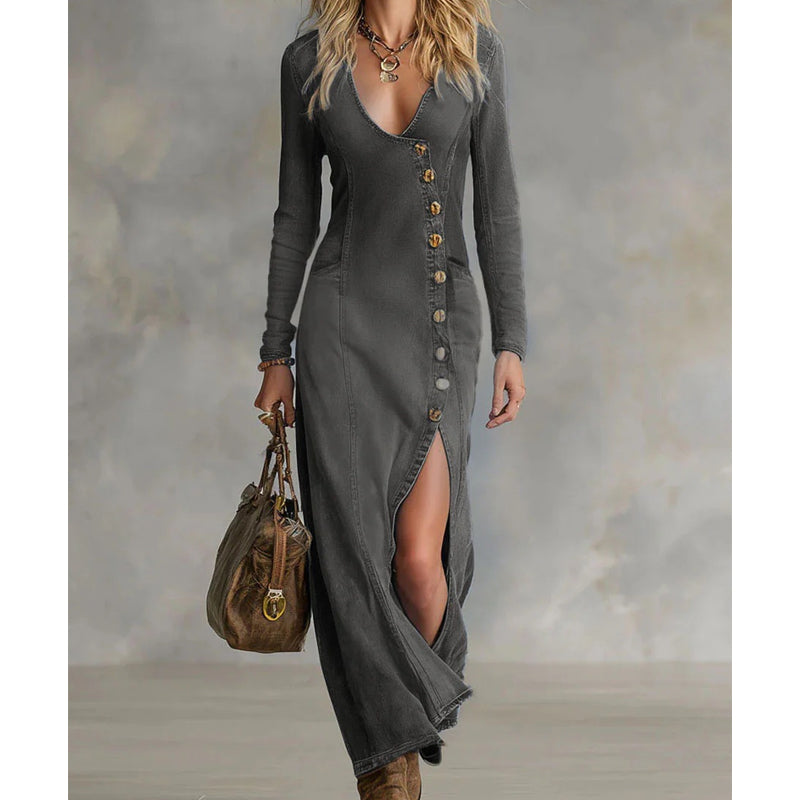 Nyvella - Robe Longue Élégante Col V Femme