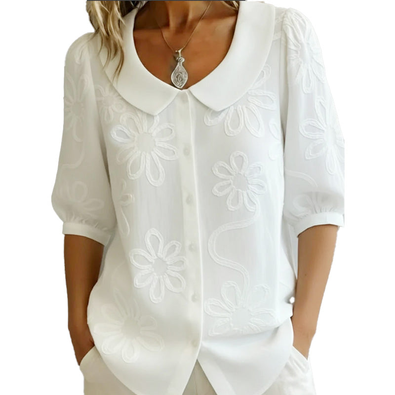 Perina - Chemise Fleurie Brodée Style Rétro