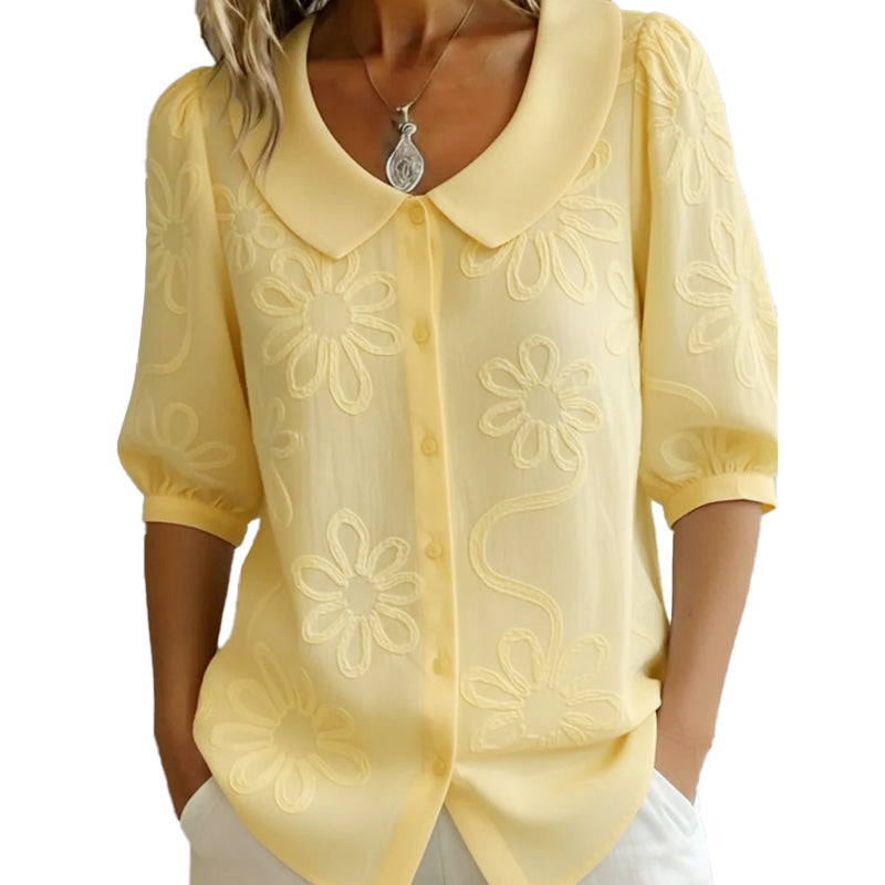 Perina - Chemise Fleurie Brodée Style Rétro