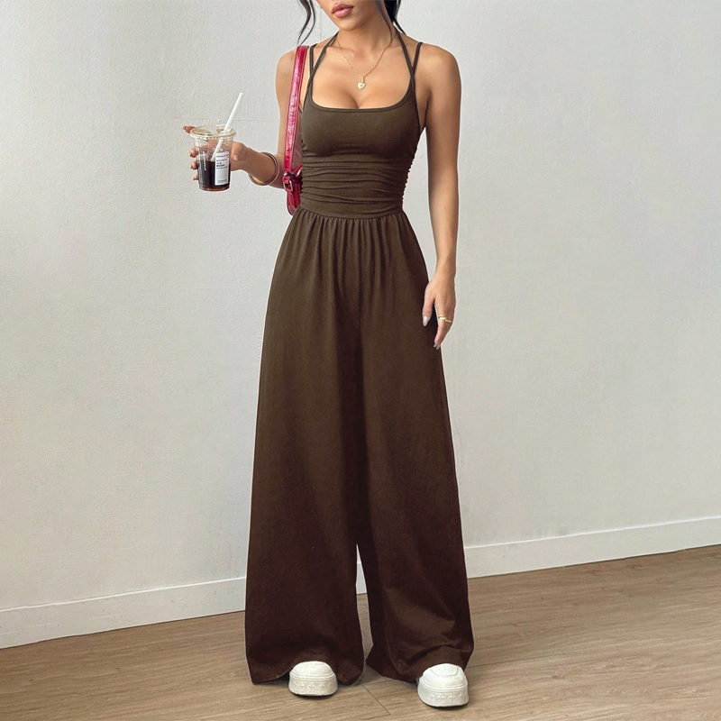 Jovixia - Combinaison femme bretelles fines fluide jambes larges été
