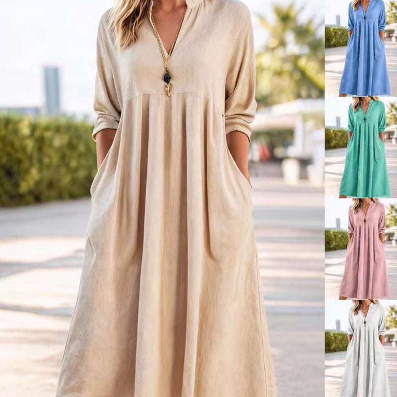 Quivara - Robe Midi Décontractée à Taille Empire et Col V