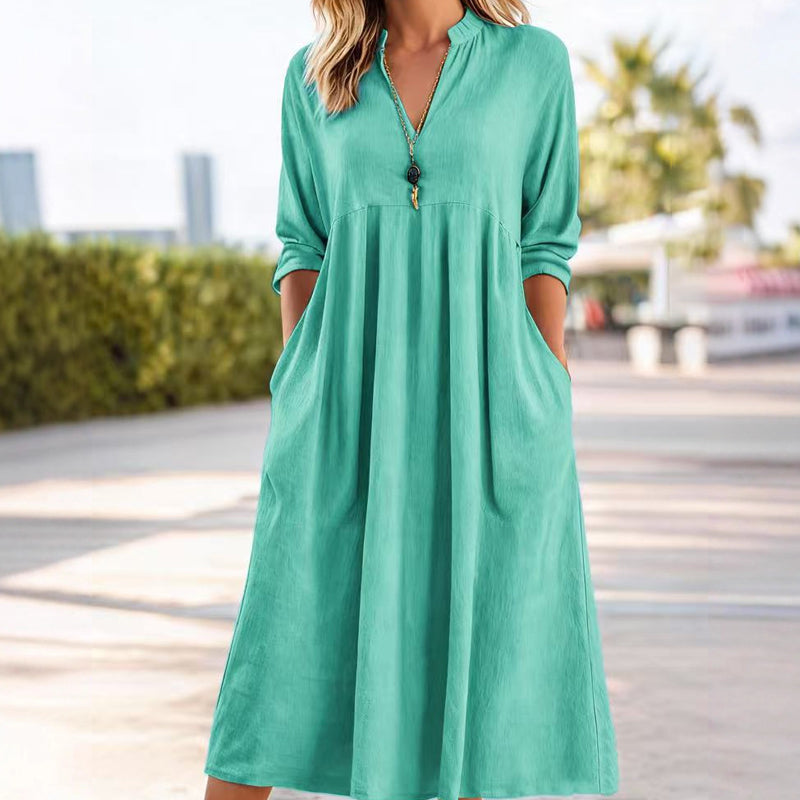 Quivara - Robe Midi Décontractée à Taille Empire et Col V