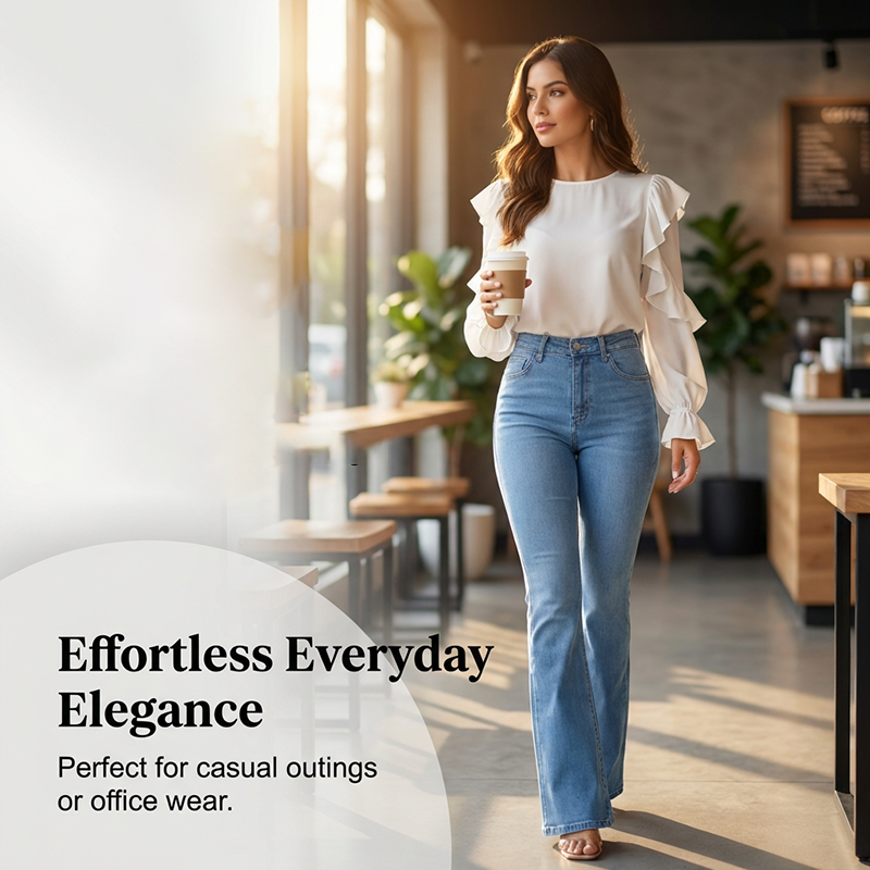Evarixa - Jean Femme Taille Haute Évasé Coupe Flatteuse Silhouette Allongée