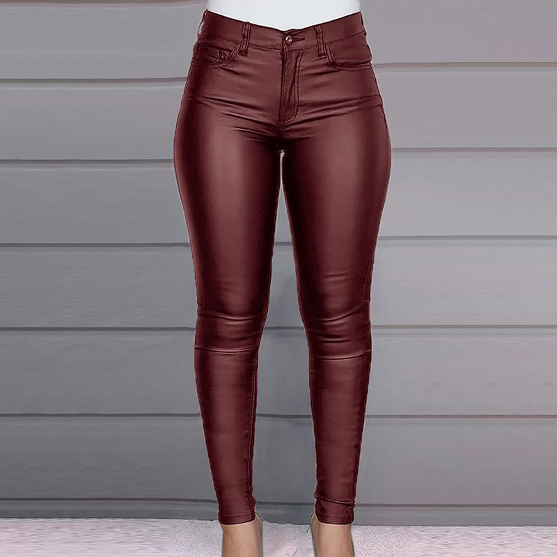 Bérénice - Pantalon skinny femme taille haute en PU
