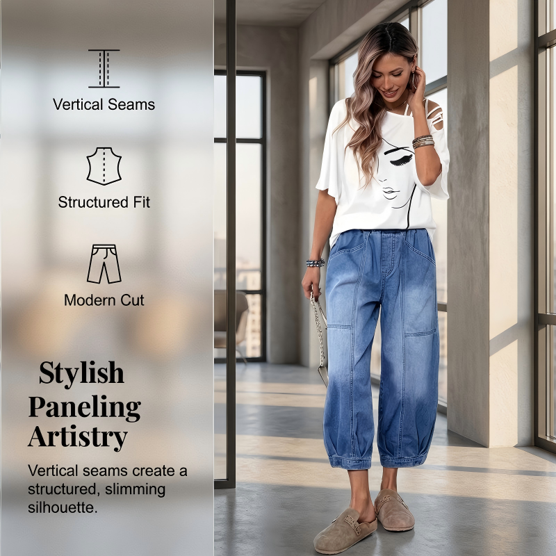 Elyndra - Jean Femme Taille Haute Confort Ample Pour Quotidien Moderne
