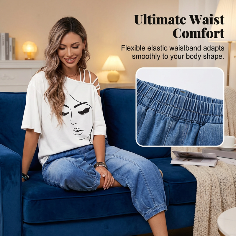 Elyndra - Jean Femme Taille Haute Confort Ample Pour Quotidien Moderne