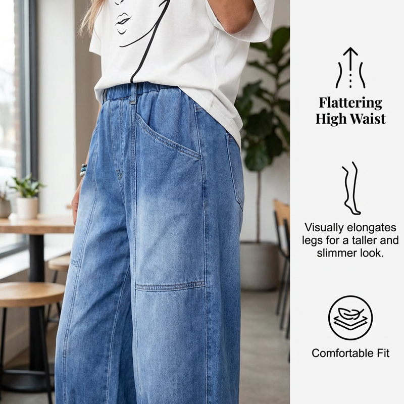 Elyndra - Jean Femme Taille Haute Confort Ample Pour Quotidien Moderne