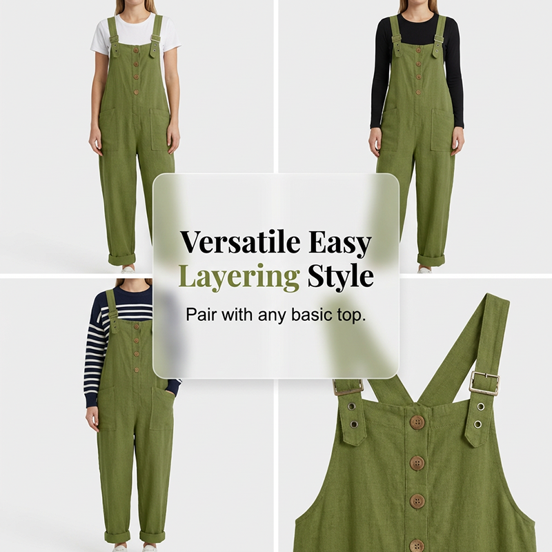 Blyora - Salopette femme ample style casual bretelles réglables pantalon fluide
